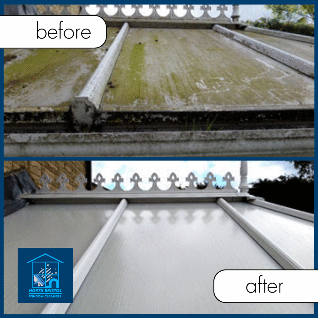 An image of digital marketing ad of North Bristol Window Cleaners - Before and After Photo Conservatory Roof Cleaning