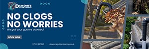 A social media marketing material for Facebook cover photo of Dawson's Gutter Cleaning