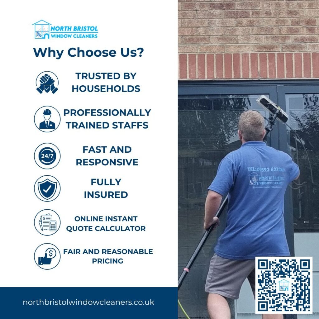 A Digital Marketing material for North Bristol Window Cleaners showing "Why Choose Us?"