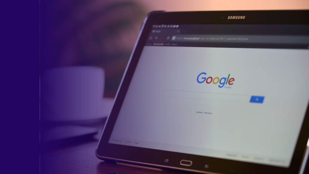 An image of a search engine website page on a laptop